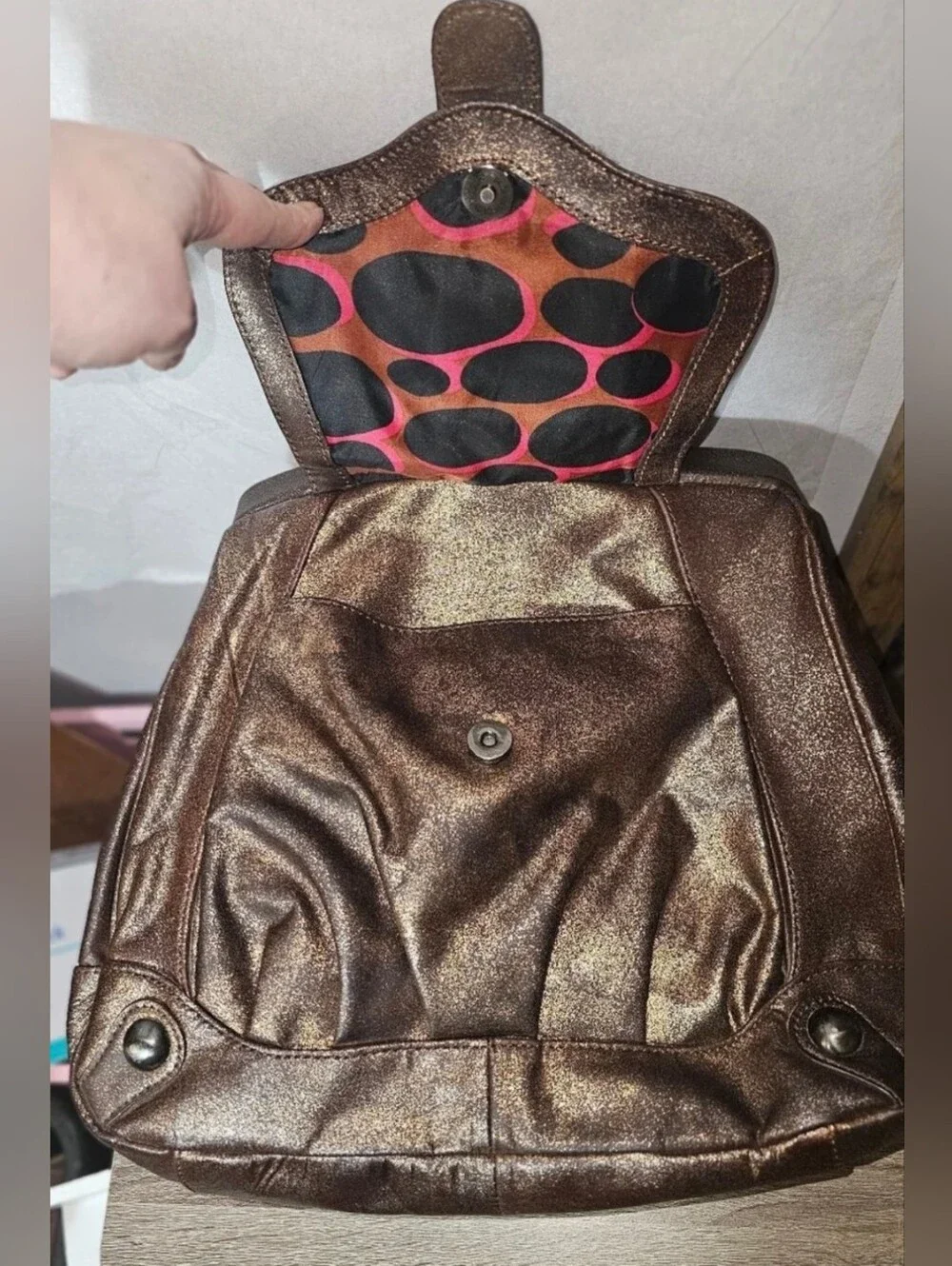 Rare HYPE Metallic Costa del Sol Bronze Leather Satchel Shoulder Handbag